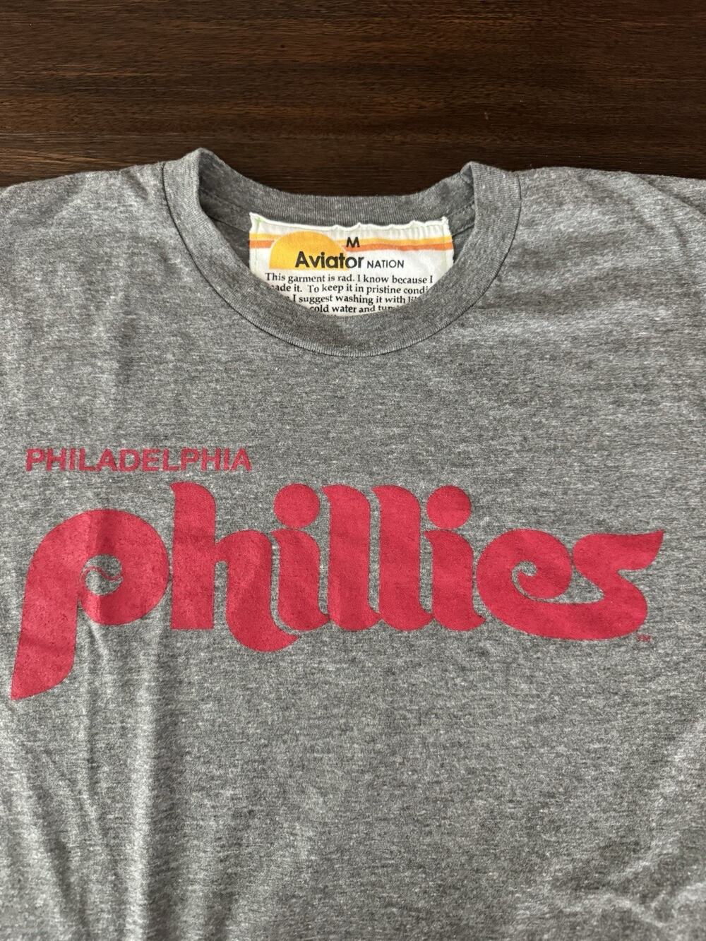 Aviator Nation PHILLIES BOLT CREW TEE HEATHER GREY Unisex Medium MLB SERIES